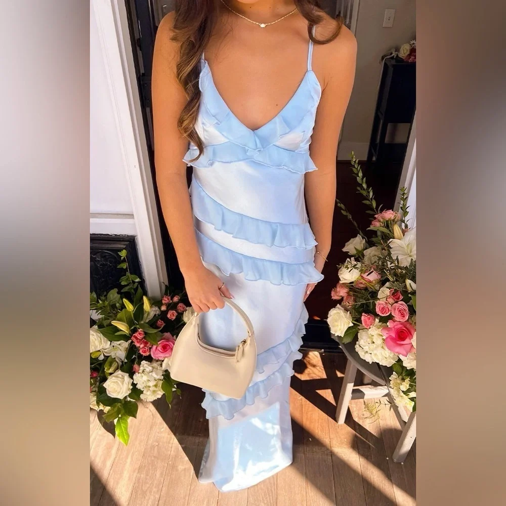 Beginning Boutique Inara Blue Ruffle Maxi Dress - Size 12 - Picture 4 of 16